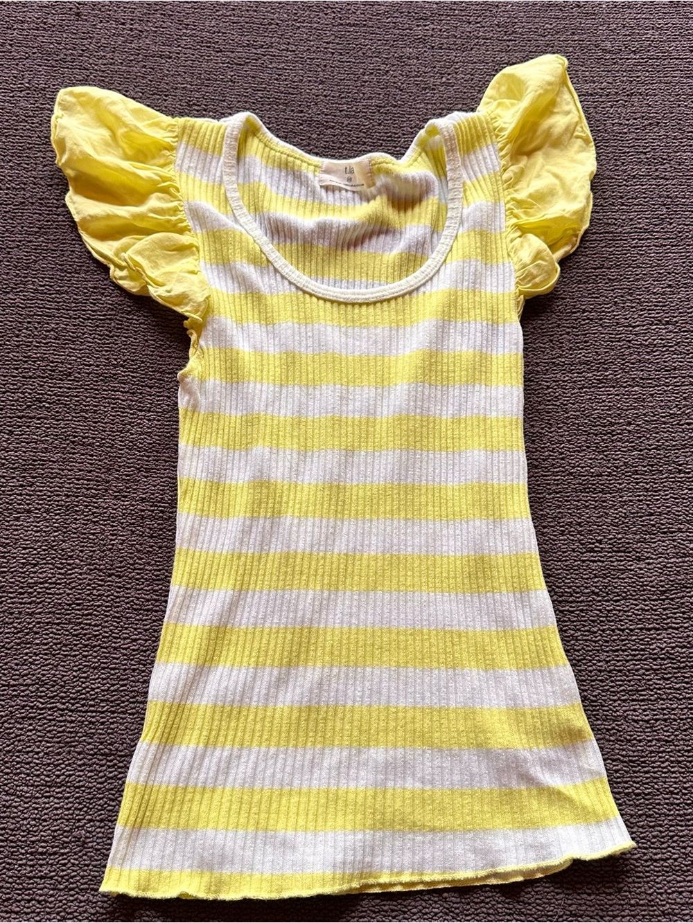 T.la Yellow & White Striped Flutter Sleeve Lemon Sorbet Cottage Core Top XS